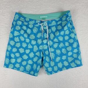 Bonobos Swimming Trunks Shorts Mens 35 Blue Teal Geometric‎ 7" Drawstring